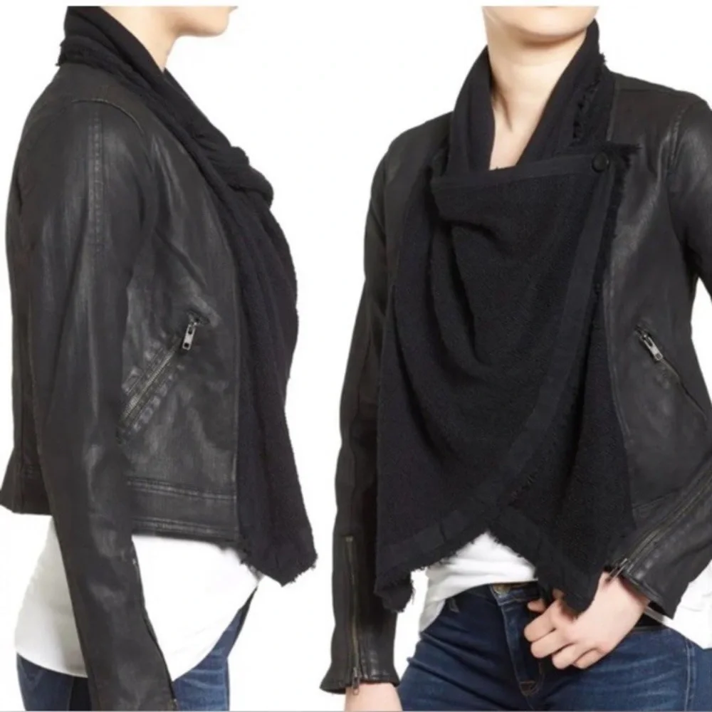 Super Cute Free People Drape Front Denim Waxed Moto Jacket - Picture 2 of 8